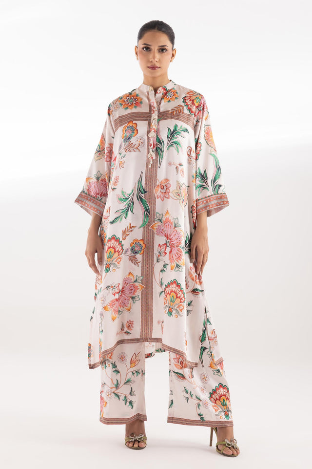 Pakistani white multi printed satin 2 piece dress Australia - FPS_25