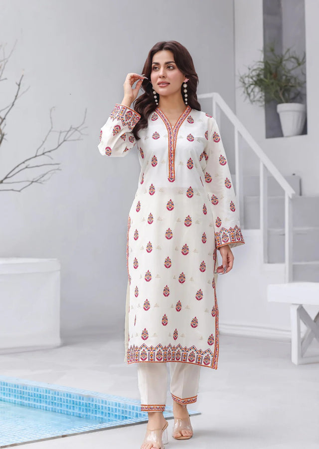 Pakistani White Printed Russian Silk FPS_19 Australia