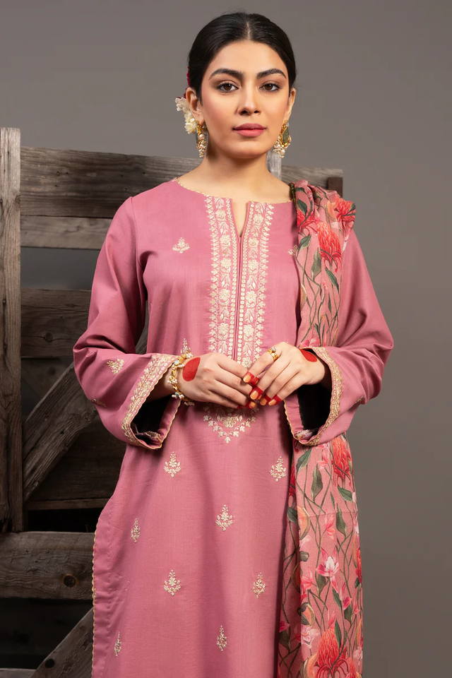 Pakistani pastel pink embroidered lawn three-piece suit Australia - FPF_28