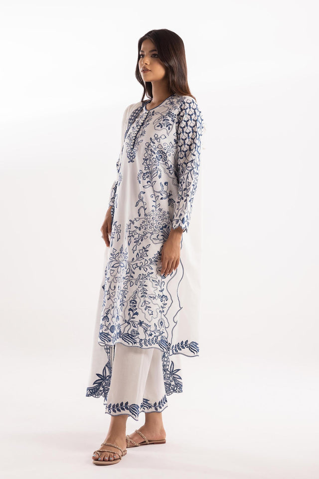 Pakistani white and blue embroidered lawn three-piece suit Australia - FPF_54