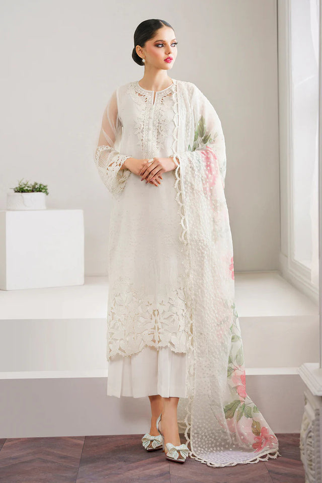 Pakistani white embroidered organza three-piece suit Australia - FPF_58